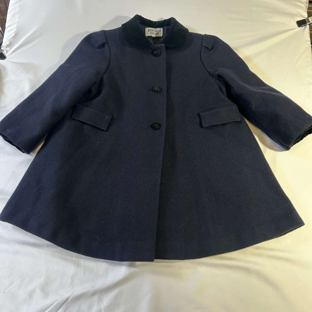 Rugged Bear vintage Girls' Navy Wool Pea Coat with Peter Pan Collar